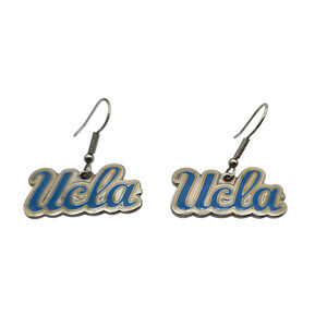 Pierced Earrings UCLA Bruins Blue Gold Enamel Script Logo Drop NCAA Fishhook